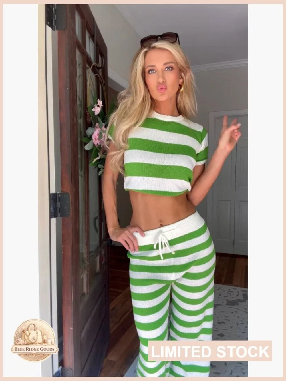 Two Piece Striped Lounge Set Crop Top Wide Leg Pants Knit Matching Sets Y2K